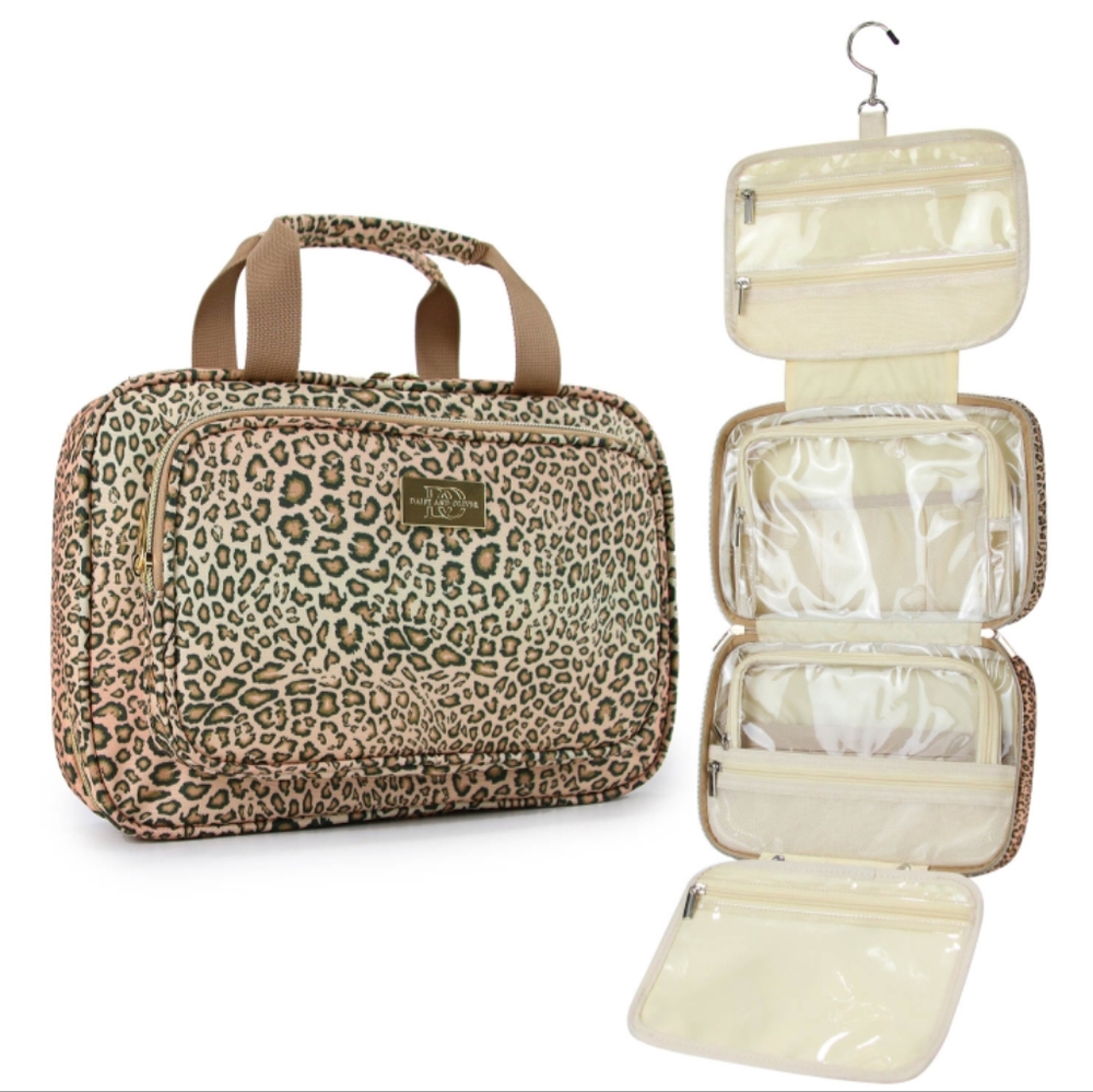 Daisy and Oliver's Leopard Print Hanging Travel Bag.